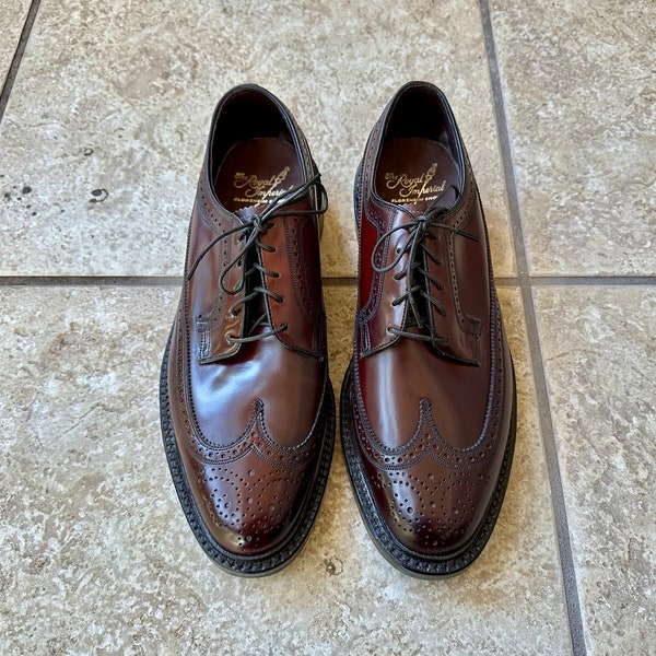 Deadstock FLORSHEIM Brown Shell Cordovan Long Wing Shoes | Size 9.5 C | ROYAL IMPERIAL #97626 Ivy League Trad Made in Usa