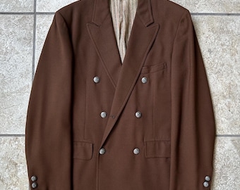 1960er Jahre Brauner Hopsack Woll Zweireiher Blazer | 38 Regular | CRICKETEER 6-Button Ivy League Trad