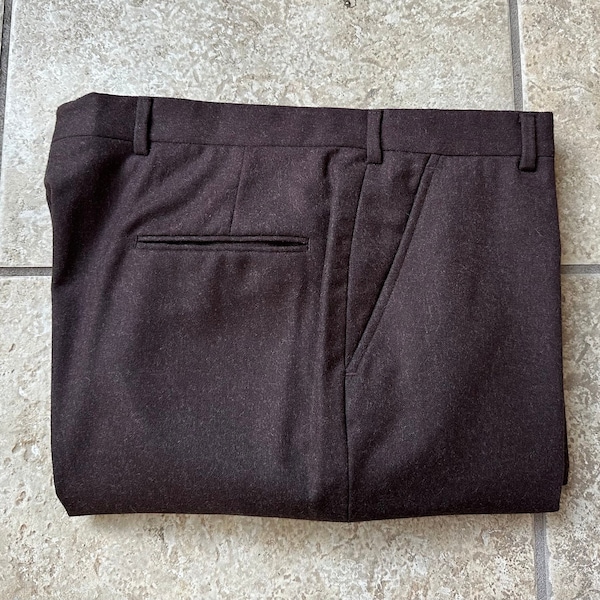 Vintage Dark Brown Flannel Wool Trousers | 35 x 28 | MAJER SLACKS Ivy League Trad