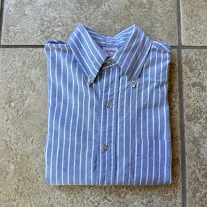 Vintage BROOKS BROTHERS Blue Striped Oxford Cloth Button Down Shirt | 15.5 - 33 | Ivy League Trad