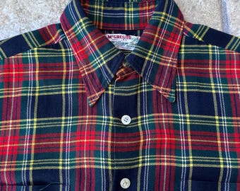 Vintage 60s Chandler Blue Black White Plaid Cotton Flannel Shirt