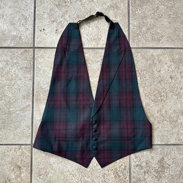 Vintage Red & Green Tartan Wool Blend Formal Waistcoat | One Size Fits All | LORD WEST Ivy League Trad