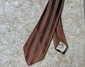 1940s Brown & Silver Abstract Striped Rayon Tie | London Cravat Art Deco