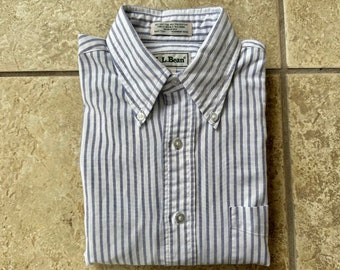 Vintage LL BEAN Blue Striped Oxford Cloth Button Down Shirt