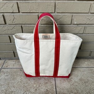 1980s LL BEAN Red & Cream Cotton Canvas Boat and Tote | Made 1980s LL BEAN Red & Cream Cotton Canvas Boat and Tote | Made