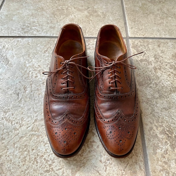 Vintage POLO RALPH LAUREN Brown Calfskin Leather Wingtip Oxfords | Size 9.5 D | Made in Usa Ivy League Trad