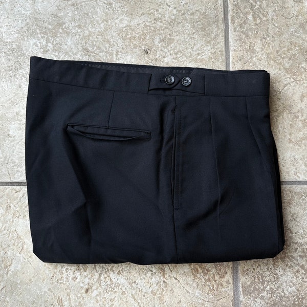 Vintage BURBERRYS Black Worsted Wool Pleated Trousers | 36 x 27 | Daks Side Adjusters Trad