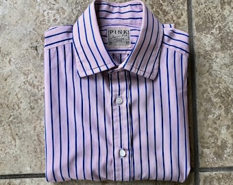 Vintage THOMAS PINK Broadcloth Cotton Red Blue Striped Dress Shirt 15 33 Made in England Trad Etsy