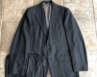 Vintage CHIPP Charcoal Gray Pinstripe Gabardine Wool Suit | 38 40 Long | 3/2 Roll Ivy League Trad