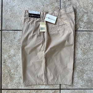 Deadstock POLO RALPH LAUREN Khaki Poplin Cotton Pleated Shorts | Size 33 | Made in Usa Ivy League Trad
