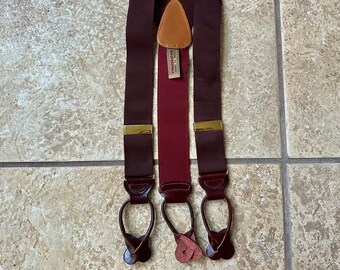 Vintage TRAFALGAR Red Barathea Suspenders Braces | Leather Tabs Ivy League Trad