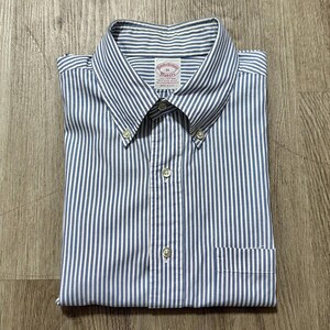 Vintage BROOKS BROTHERS Blue & White Striped Pinpoint Oxford Short-Sleeve Button Down | Size 16 |