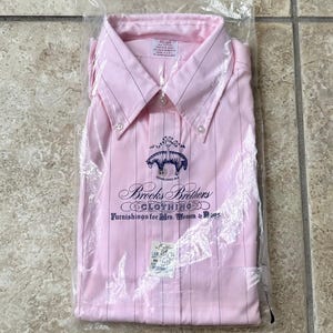 Camisa con botones de tela Oxford con rayas rosas de BROOKS BROTHERS, tallas 15.5-33, fabricada en EE. UU., números tradicionales de la Ivy League