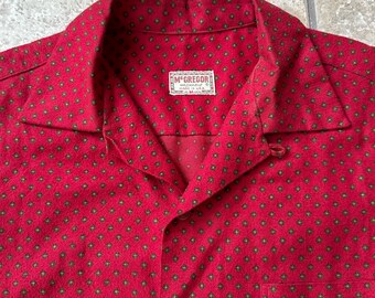 MV020 Vintage 1950's Burgundy Rayon Gabardine Shirt. Size X Large