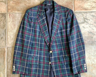 1970s POLO RALPH LAUREN Plaid Linen Wool Sport Coat | 36 Regular | 2 Button Ivy League Trad