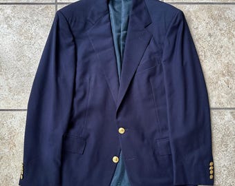 Vintage POLO RALPH LAUREN Navy Blue Flannel Wool Blazer | 39 40 Long | Made in Usa