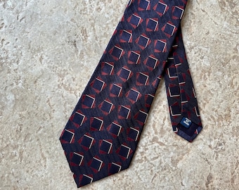 Vintage POLO RALPH LAUREN Dark Blue & Red Herringbone Silk Tie | Made in Usa Ivy League Trad