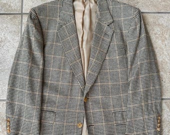 Vintage Brown Houndstooth Check Wool Silk Sport Coat | 42 43 Regular | JOSEPH SCAFIDI