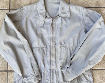 1950s Gray Striped Cotton Windbreaker Jacket | Medium | Throat Latch