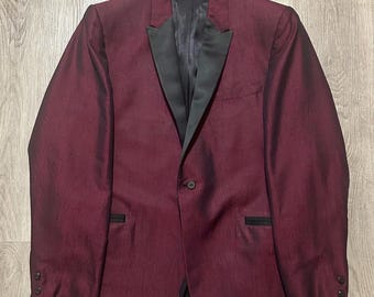 1950s Red Striped Silk Shawl Collar Dinner Jacket | 41 42 Long | Summer Ivy League Trad