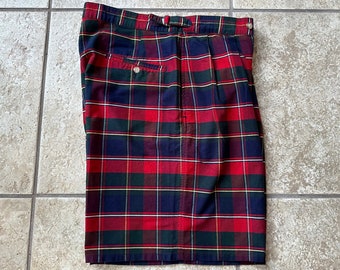 Vintage POLO RALPH LAUREN Red & Blue Plaid Cotton Pleated Shorts | Size 34 | Made in Usa Side Adjusters Ivy League Trad