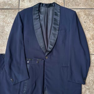 1950s Midnight Blue Worsted Wool Shawl Collar Tuxedo | 40 41 Regular | 1-Button Jacket