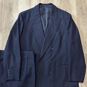 Vintage ANDERSON & SHEPPARD Bespoke Dark Blue Worsted Wool Double Breasted Suit | 40 Regular