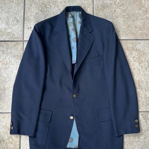 1960s Navy Blue Hopsack Wool Sack Blazer | 40 41 Long | MAVEST 3/2