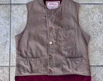 1940s MCGREGOR Brown Cotton Poplin Warm-Up Coat Vest w/ Wool Lining | Small |