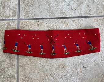 Vintage Red Golf Motif Handmade Needlepoint Cummerbund | Ivy League Trad