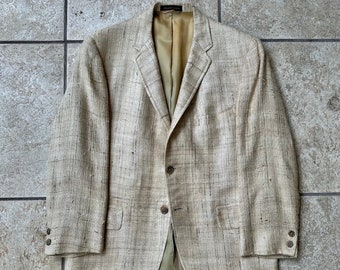 1960s LANGROCK Beige Raw Silk Sack Sport Coat | 37 38 Short | 3/2 Roll Summer Ivy League Trad