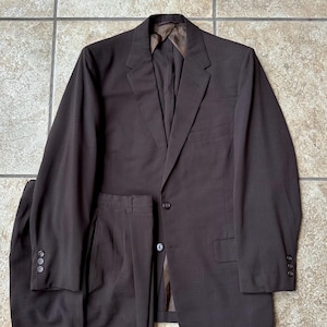 1950s Dark Brown & Blue Flecked Worsted Wool Atomic Suit | 36 37 Short | ROBERT HALL CLOTHES Hollywood Trousers Trad