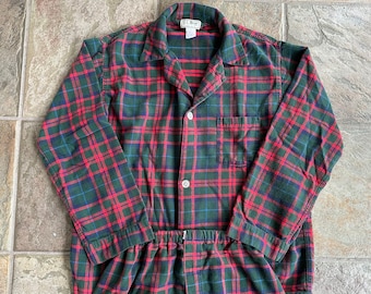 Vintage LL BEAN Green & Red Plaid Flannel Cotton Pajamas | Medium | Ivy League Trad