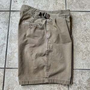 Vintage POLO RALPH LAUREN Brown Cotton Twill Pleated Shorts | Size 31 | Made in Usa Side Adjusters Ivy League Trad