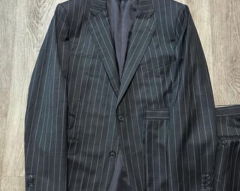Vintage PAUL STUART grijs gabardinewollen kostuum met krijtstreep | 40 41 Lang | Ticketzakje