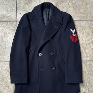 1960s US NAVY Black Melton Wool Peacoat | 40 Regular | United