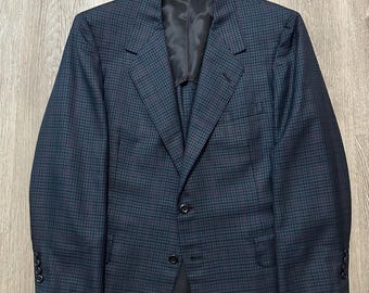 Vintage OXXFORD CLOTHES Dark Blue & Red Windowpane Check Wool Sport Coat | 40 41 Short