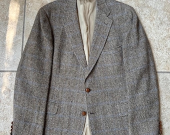 Vintage CHAPS RALPH LAUREN Gray & Brown Herringbone Tweed Sport Coat | 43 44 Long |
