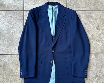 1970s PALM BEACH Blue Cotton Blend Blazer | 37 38 Regular | Ivy League Trad