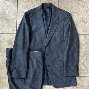 Vintage ANDERSON & SHEPPARD Black Pinstripe Flannel Wool Bespoke