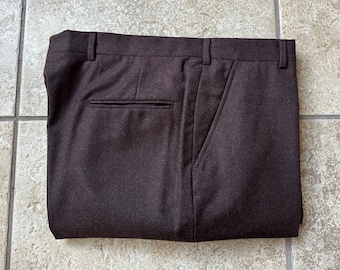 Vintage Dark Brown Flannel Wool Trousers | 35 x 28 | MAJER SLACKS Ivy League Trad