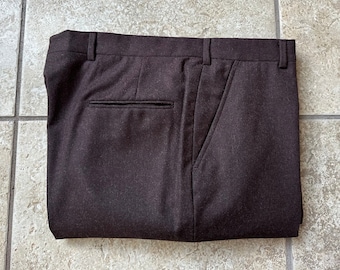 Pantalon en flanelle de laine marron foncé vintage | 35 x 28 | MAJER SLACKS Ivy League Trad