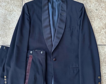 1950s AFTER SIX Midnight Blue Worsted Wool Shawl Collar Tuxedo | 40 Regular | 1-Button Jacket