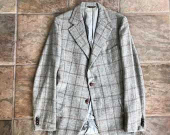 1970s Gray & Brown Windowpane Plaid Tweed Sport Coat | 35 36 Long | DUNHILL TAILORS Trad