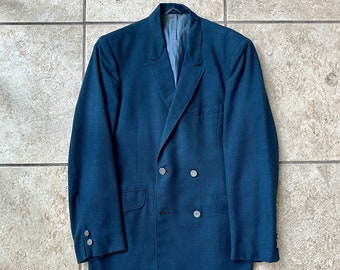 1960 BRENT Blue Hopsack Lana Doble Pecho Blazer / 36 37 Regular / MONTGOMERY WARD Ivy League Trad