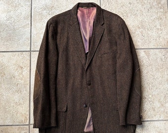 1960s Brown Herringbone Tweed Sack Sport Coat | 39 40 Regular | KENLEIGH Ivy League Trad