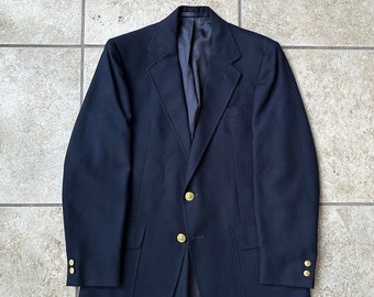 Blazer bleu marine en laine hopsack STANLEY BLACKER des années 1970 | 37 38 Régulière | Ivy League Trad 2 boutons