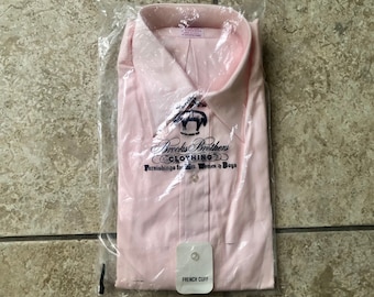 Deadstock BROOKS BROTHERS Pink Broadcloth Cotton Dress Shirt | 16.5 - 32 | French Cuffs Ivy League Trad NOS