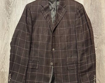 Vintage POLO RALPH LAUREN Brown Windowpane Plaid Flax Sport Coat | 40 Regular | 3-Button