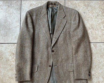 1970s BROOKS BROTHERS Brown Herringbone & Striped Shetland Tweed Sack Sport Coat | 39 40 Regular | 3/2 Roll Ivy League Trad